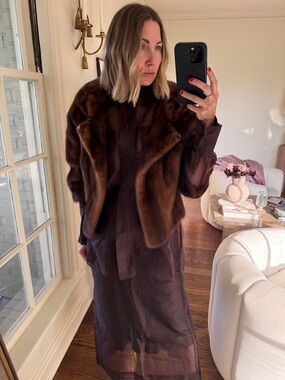 Brown/black Mink Vintage Fur Coat / Cape